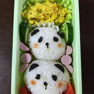 キャラ弁　簡単デコおにぎり☆パンダのおにぎり弁当♪